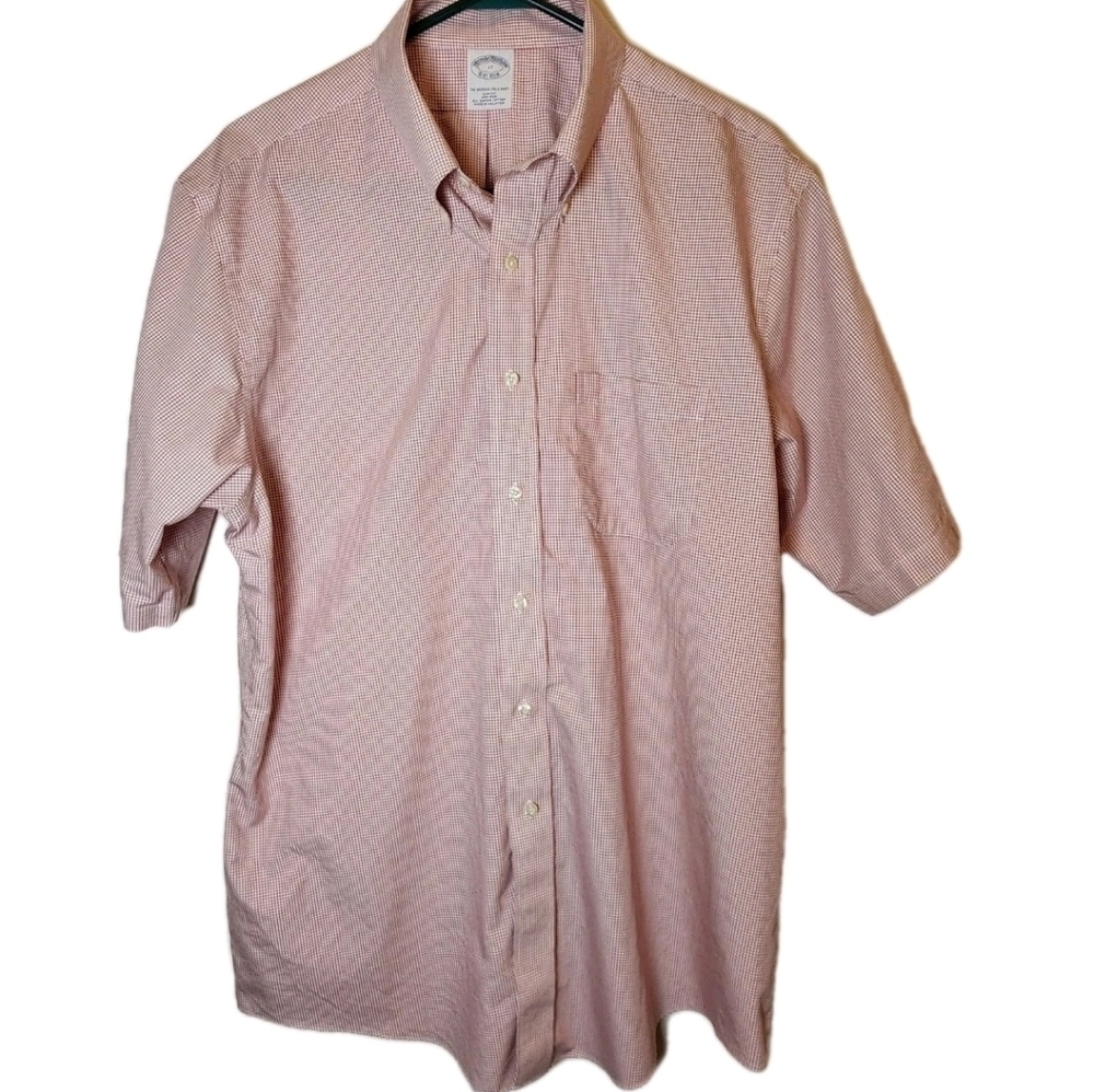 Brooks Brothers Casual Button Down Short Sleeve 1818 Shirt Men XL Preppy Red/Wht